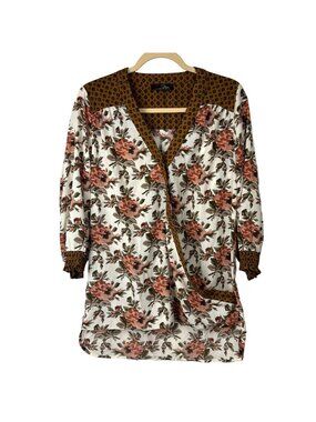 ✨3/$30Suzanne Betro M  Floral Top Blouse With Geometric Contrast Multicolor